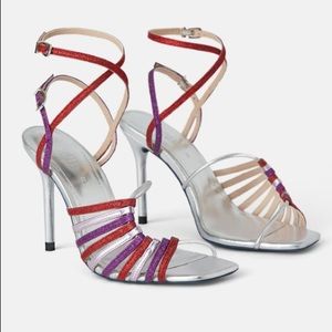 Zara Blue Collection Silver Strappy Heels